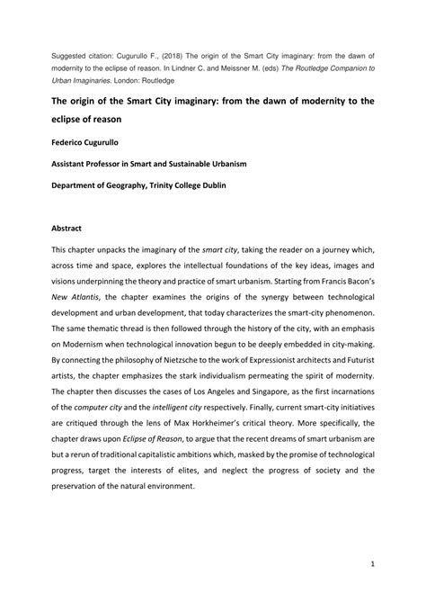 (PDF) The origin of the Smart City imaginary: from the .